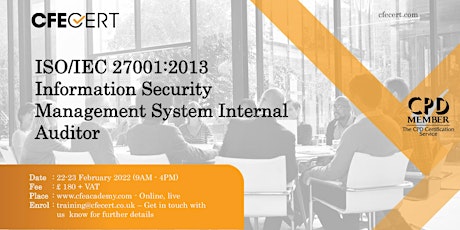 ISO/IEC 27001:2013 ISMS Internal Auditor Course - £ 180.00 tickets