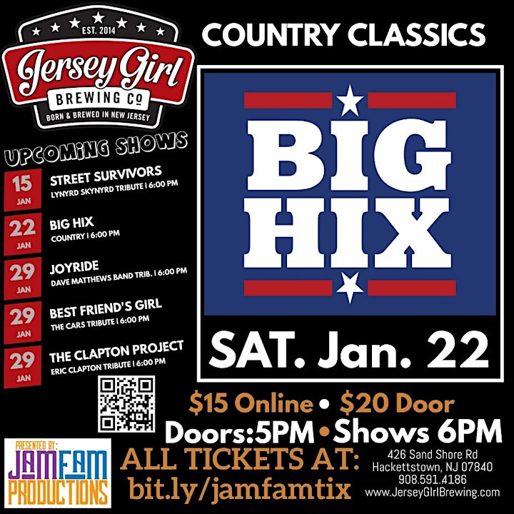 BIG HIX: The Country Music Tribute Band @ Jersey Girl Brewing! image
