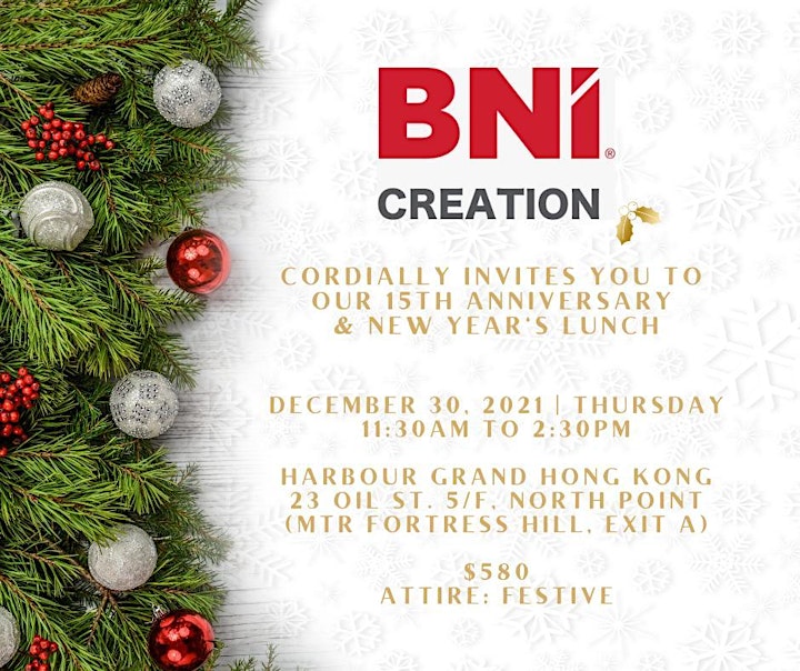 BNI Creation Chapter 15th Anniversary & New Years Lunch  on 30 Dec 2021 image