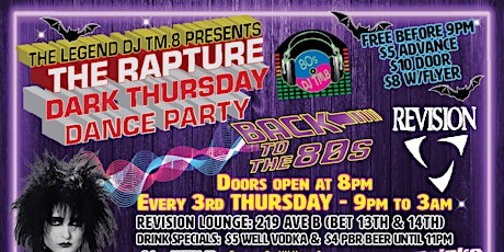 DJ TM.8's The Rapture Thursday Dark 80s @ Revision Lounge (Jan 20, 2022) tickets