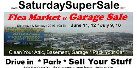 SaturdaySuperSale.com      @      Hazel Park Raceway     . . . . .  Flea Market & Garage Sale  June 11, 12  & July 9, 10 primary image