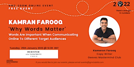 GMC Tuesday Event - FREE - Why Words Matter - Kamran Farooq tickets