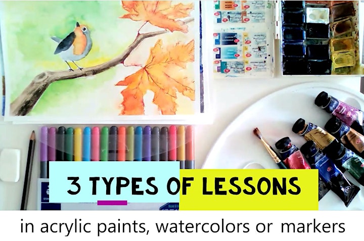 private PAINTING+LANGUAGE practice LESSONS [LIVE in ZOOM]for KIDS or ADULTS image