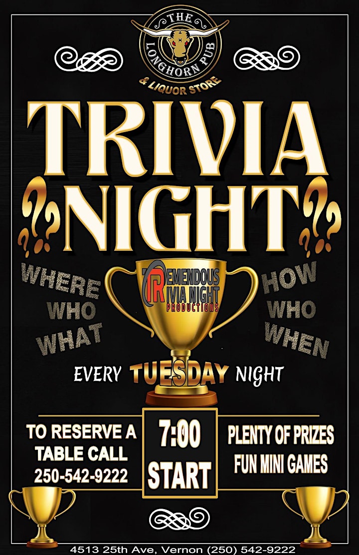 Tuesday Night Trivia at The Longhorn Pub in Vernon! image