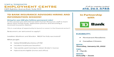 TD BANK Insurance Advisors Hiring and Information Session tickets