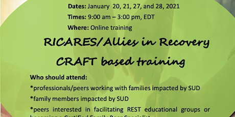 RICARES/Allies in Recovery CRAFT based workshop, Jan 20,21,27, & 28 tickets