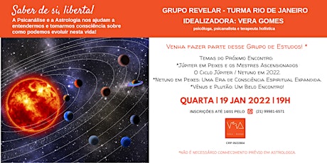 Imagem principal do evento ENCONTRO JANEIRO 2022 - GRUPO REVELAR-PSICANÁLISE E ASTROLOGIA C/VERA GOMES