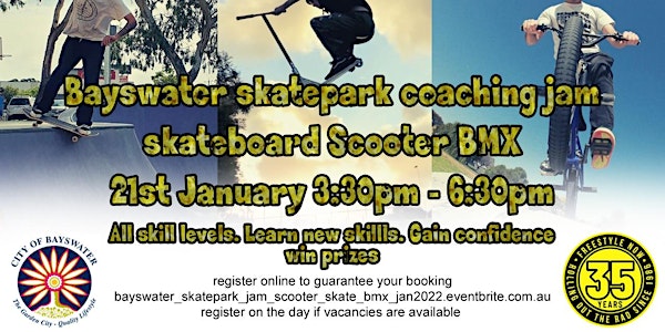 Bayswater skatepark coaching jam session - skateboard, scooter and BMX