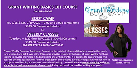 Grant Writing Basics 101 Bootcamp or Weekly Class tickets
