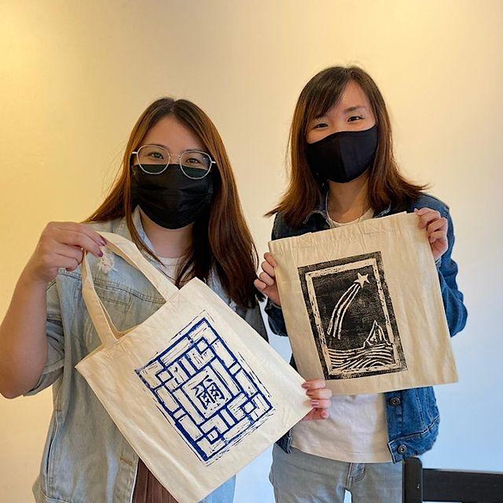 
		Linocut Tote Bag with LACA image
