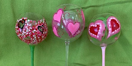 Uncork your creative juices at a  Valentine's wine glass painting party tickets