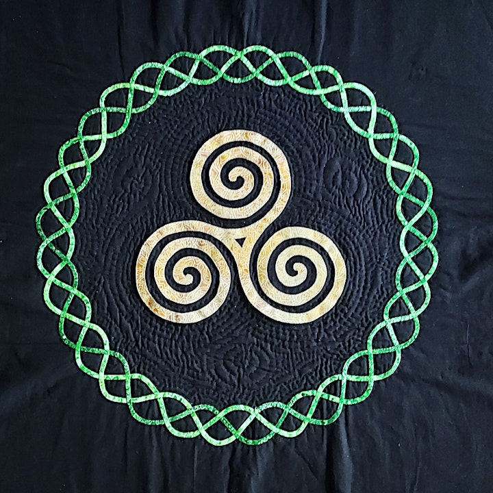 
		The Celtic Infinity Swirls, fabric weaving/applique and hand quilting 
