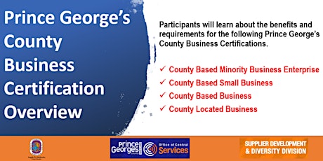 Prince  George's County Business Certification Overview tickets