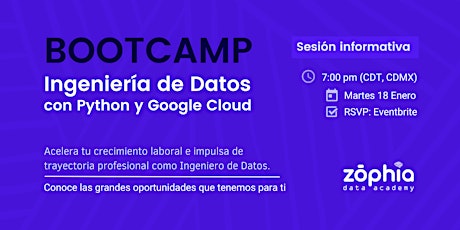 Sesión Informativa Bootcamp Ingeniería de Datos con ¨Python y Google Cloud tickets