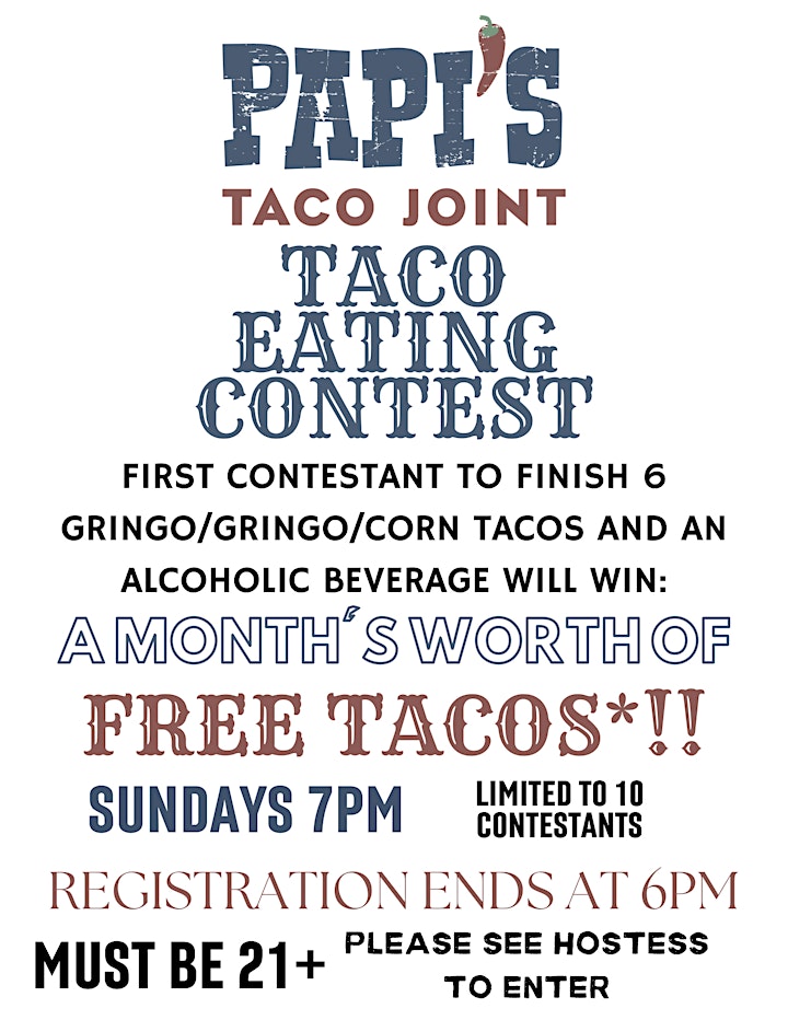 Taco Eating Contest @ Papi's Tacos Towson Sundays 7pm image