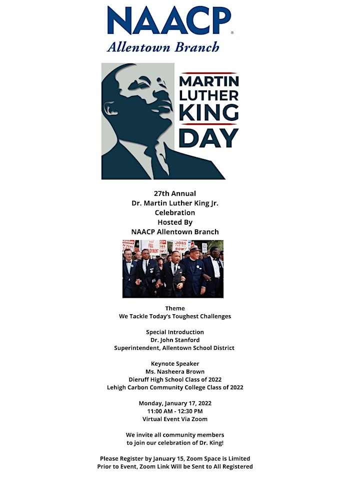 
		NAACP Allentown Branch - 27TH ANNUAL DR. MARTIN LUTHER KING JR. CELEBRATION image

