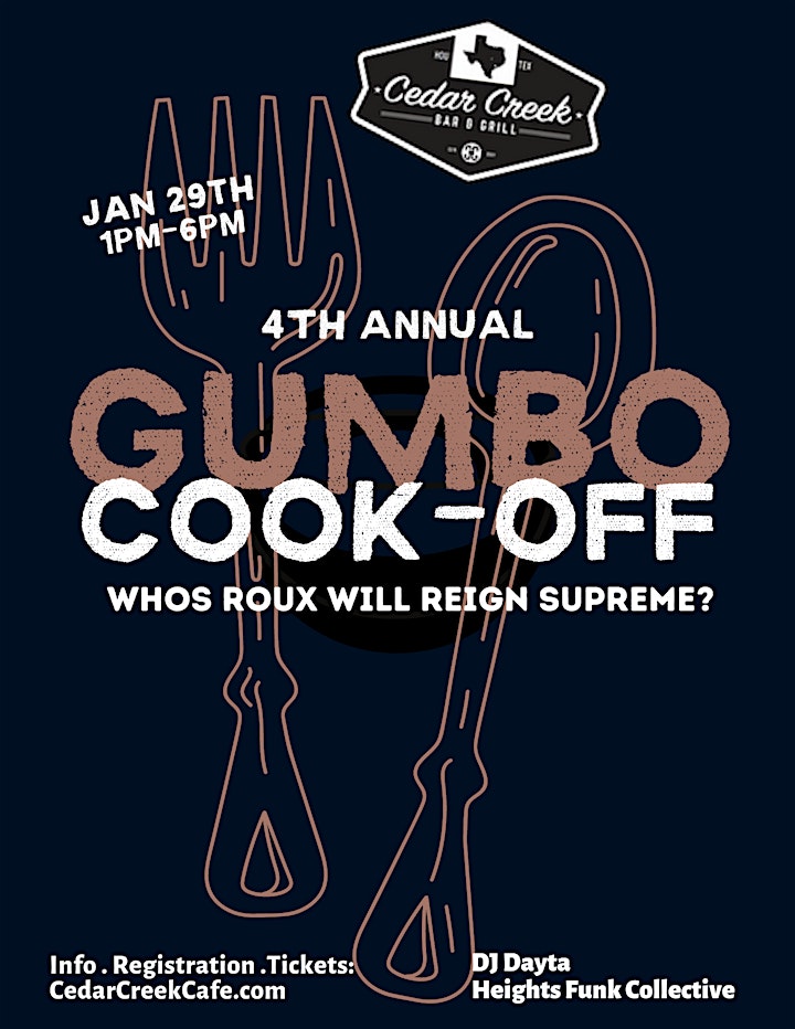 
		4th Annual Cedar Creek Gumbo Cook Off image
