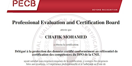 Formation PECB Certification des compétences du DPO (CNIL) tickets