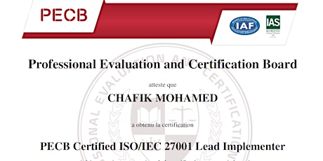 PECB Certified ISO/CEI 27001 Lead Implementer billets
