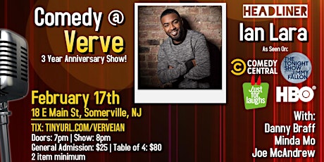 Comedy at Verve with Ian Lara (3 Year Anniversary Show!) tickets