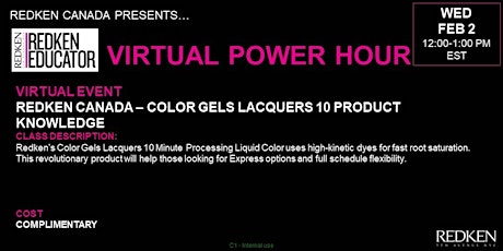 REDKEN CANADA - NEW: COLOR GELS LACQUERS 10 PRODUCT KNOWLEDGE tickets