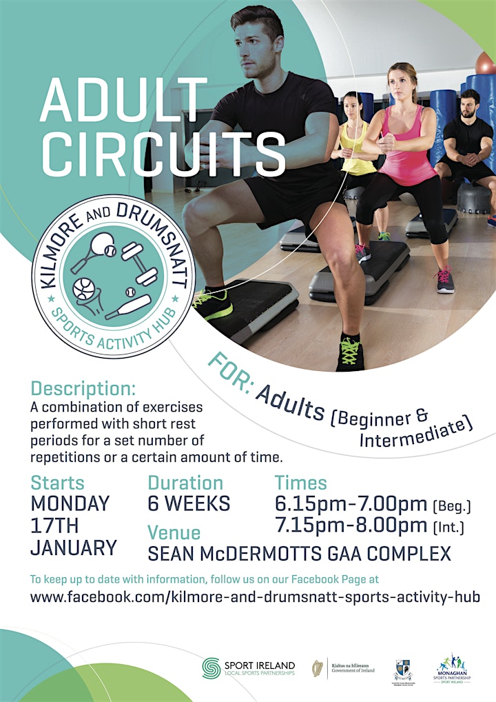 Adults Circuits - Beginner @ Kilmore & Drumsnatt Hub Mondays @ 6:30pm image