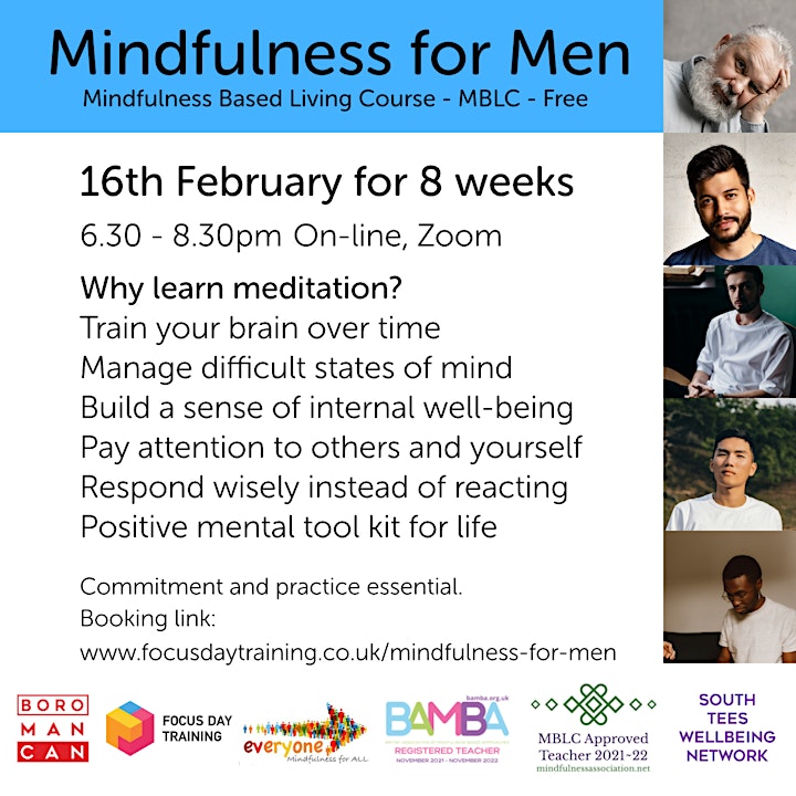 Free Mindfulness for Men 8 week ' Mindfulness Based Living Course image
