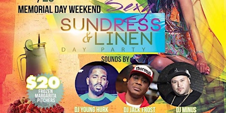 SATURDAY, MAY 28TH | MEMORIAL DAY WEEKEND - SEXY SUNDRESS AND LINEN "DAY PARTY" @ VIBE SPORTS LOUNGE | 2PM - 8PM | NO COVER ALL DAY | $6.99 (2 LBS) CRAWFISH | $20 MARGARITA PITCHERS | INFO LINE: 832.368.8043 primary image