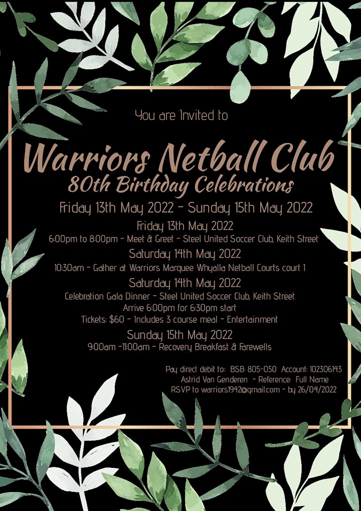 Warriors Netball Club 80th Birthday Celebrations image