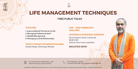 Life Management Techniques - A Special Series of Public Talks for 4 Days tickets