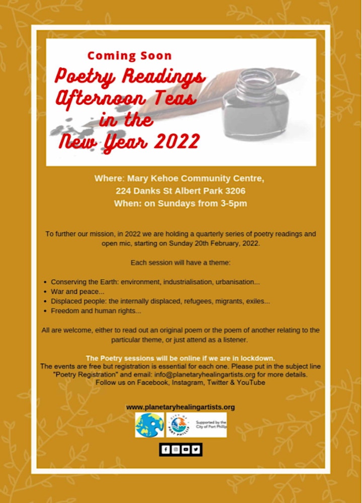 Poetry Readings - Afternoon Teas in the New year 2022 image