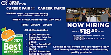 On-site Roper Career Fair. Join us for immediate interviews and job offers. tickets