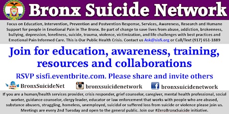 Bronx Suicide Network, Suicide Safe Sites and Zero Bronx Suicide Initiative tickets