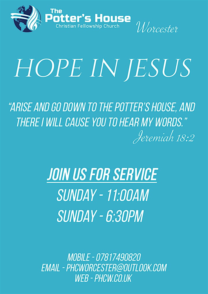 Potters House Church Worcester In Person Services Sunday 11am and 6:30pm image