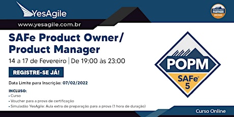 SAFe Product Owner/Product Manager com certificação SAFe®-OnLine-Português bilhetes