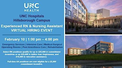 Experienced RN & Nursing Assistant Virtual Hiring Event | UNC Hillsborough tickets