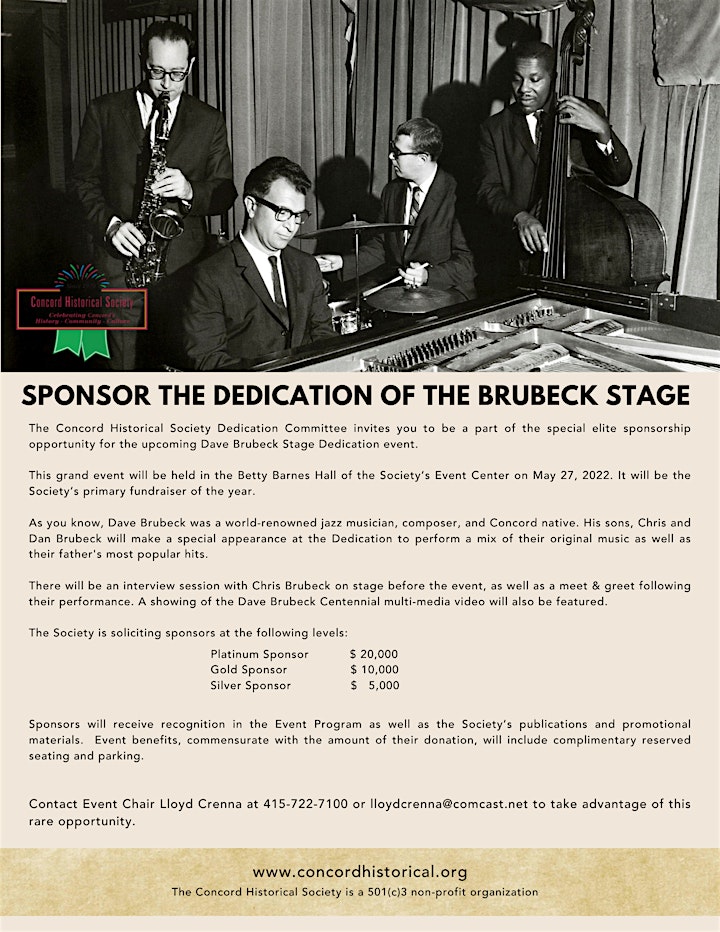 Concord Historical Society Brubeck Brothers Live Concert & Stage Dedication image