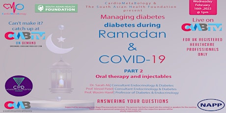 Diabetes during Ramadan and Covid-19 - Part 2 - Oral  & Injectables tickets