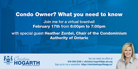 Virtual Condo Townhall with MPP Hogarth & Condominium Authority of Ontario tickets
