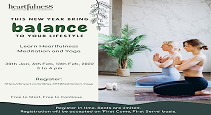 Bring Balance to your Lifestyle with Heartfulness Meditation & Yoga tickets
