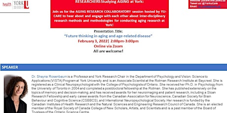 YU CARE Aging Research Collaboratory with Shayna Rosenbaum tickets