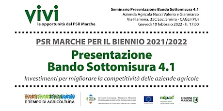 PSR Marche per il Biennio 2021/2022 -  Presentazione Bando Sottomisura 4.1