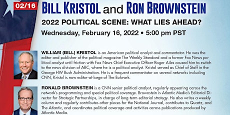 2022 POLITICAL SCENE:Ron Brownstein & Bill Kristol Predict What  Lies Ahead tickets