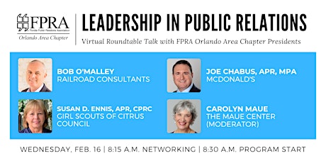 Leadership in PR: Virtual Roundtable Talk with FPRA Orlando Presidents tickets