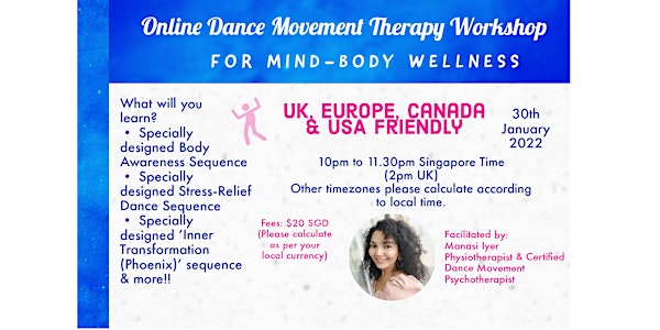 Online Dance Movement Therapy Workshop (UK, Europe, USA & Canada friendly)
