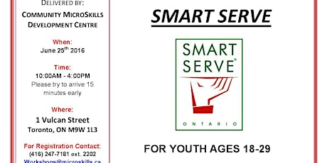 FREE SMART SERVE TRAINING FOR YOUTH AGES 18 to 29 primary image