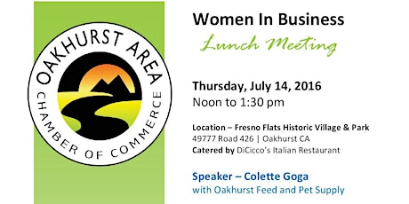Women In Business Lunch Meeting - July 14th at Noon | Oakhurst Chamber primary image