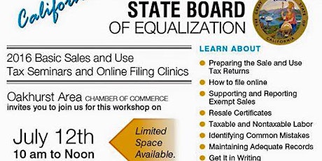 FREE Workshop - State Board of Equalization - 2016 Basic Sales & Use Tax Seminars primary image
