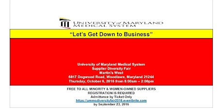 University of Maryland Medical System Supplier Diversity Fair primary image