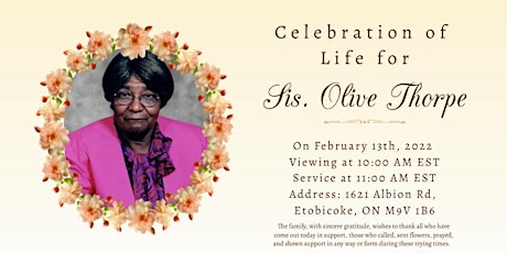Celebration of Life for Sis. Olive Thorpe primary image